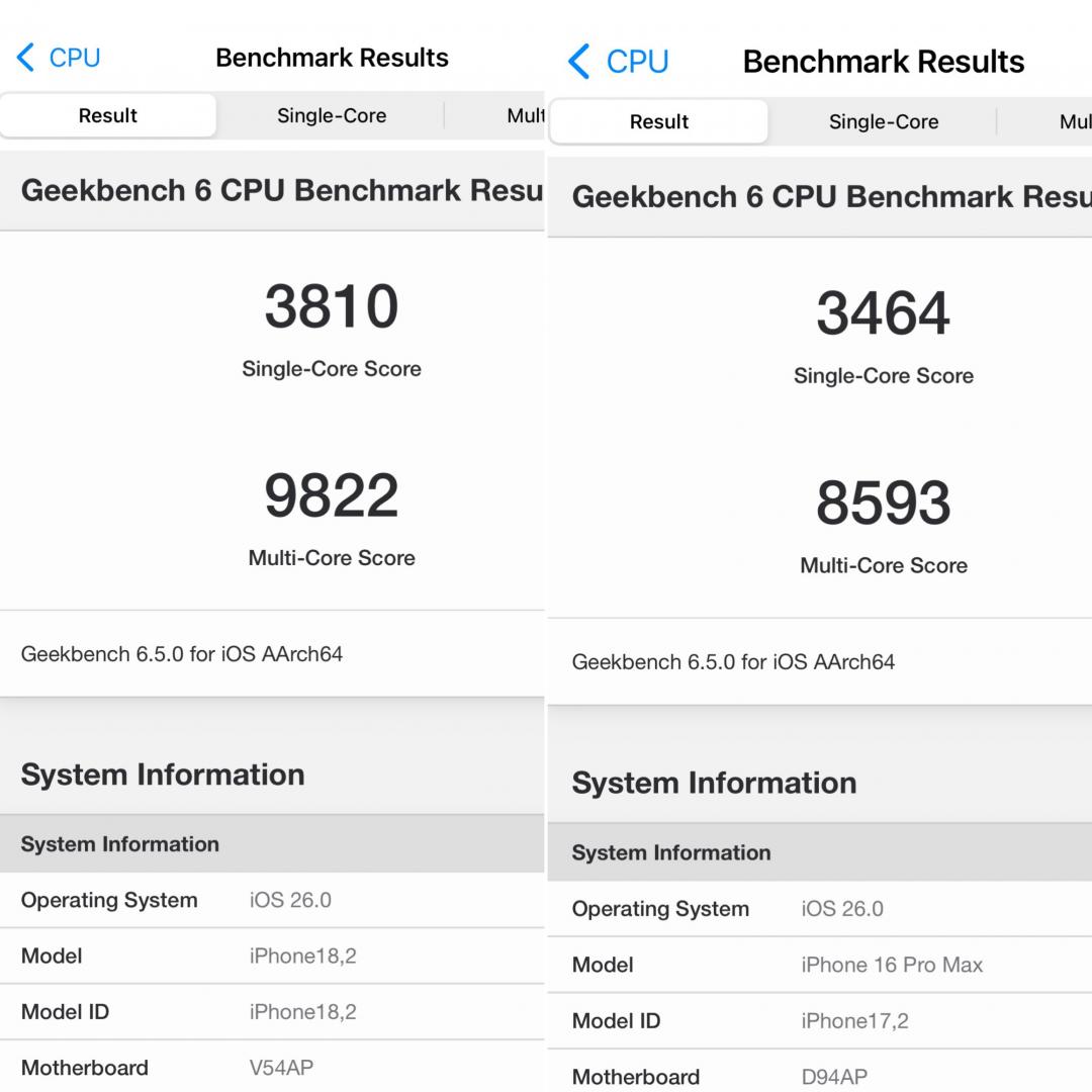 根據跑分顯示，iPhone 17 Pro Max的CPU效能比iPhone 16 Pro Max高10%～14%。（圖／記者吳佩樺攝）