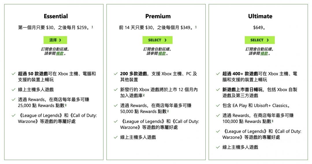 Xbox Game Pass全新方案價格和內容。（圖／官網）