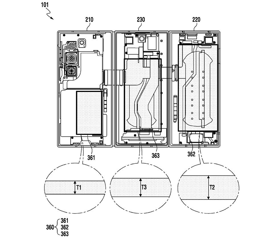 專利文件曝光三星三摺手機電池設計。(圖/翻攝網路)