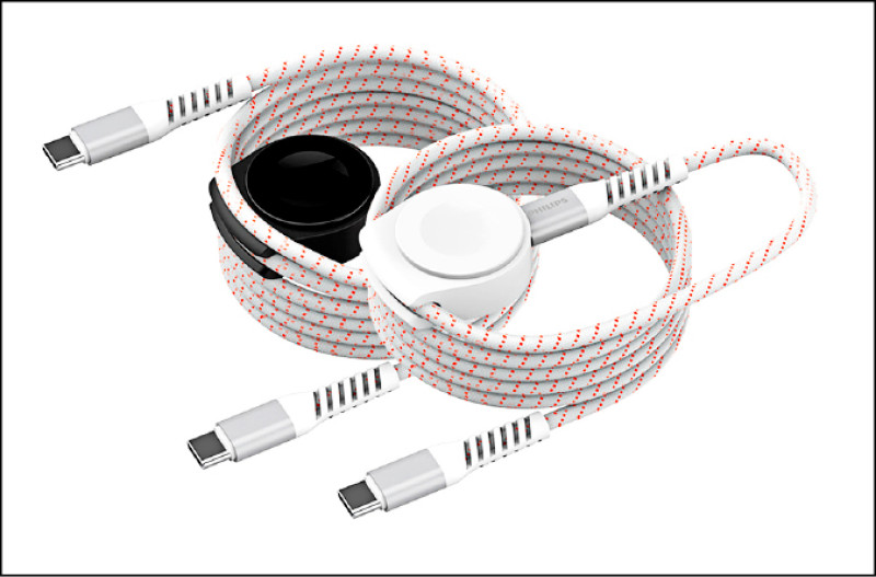PHILIPS加碼一條「手錶磁吸不打結收納線」，可支援最高240W高速充電，並附帶能夠充手錶、耳機的磁吸充電盤，1,250元。