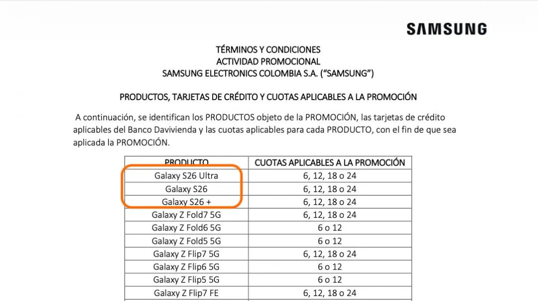 三星哥倫比亞官網文件，明確列出S26、S26+和S26 Ultra三款新機。（圖／翻攝Android Headlines）