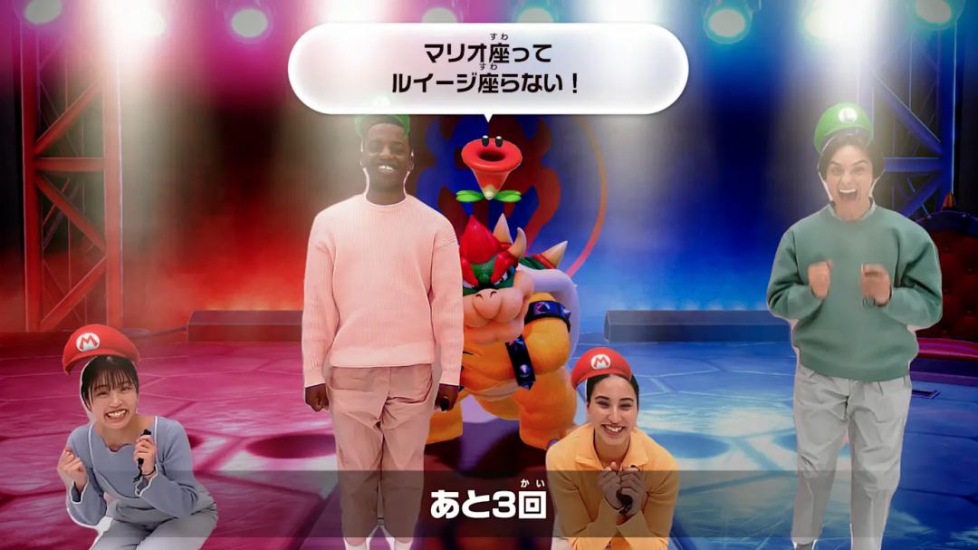 《超級瑪利歐派對 空前盛會+空前盛會TV》Switch 2版本可以搭配攝影機，將4名參與玩家投影在遊戲裡，帶來更多虛擬、現實互動的樂趣。（翻攝自任天堂官網）