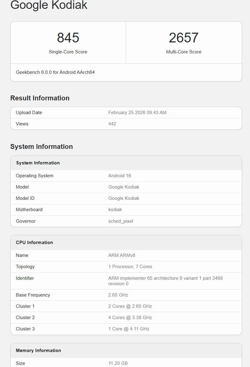 跑分資料初步揭露新一代 Tensor G6 晶片的設計方向。(圖／翻攝網路)
