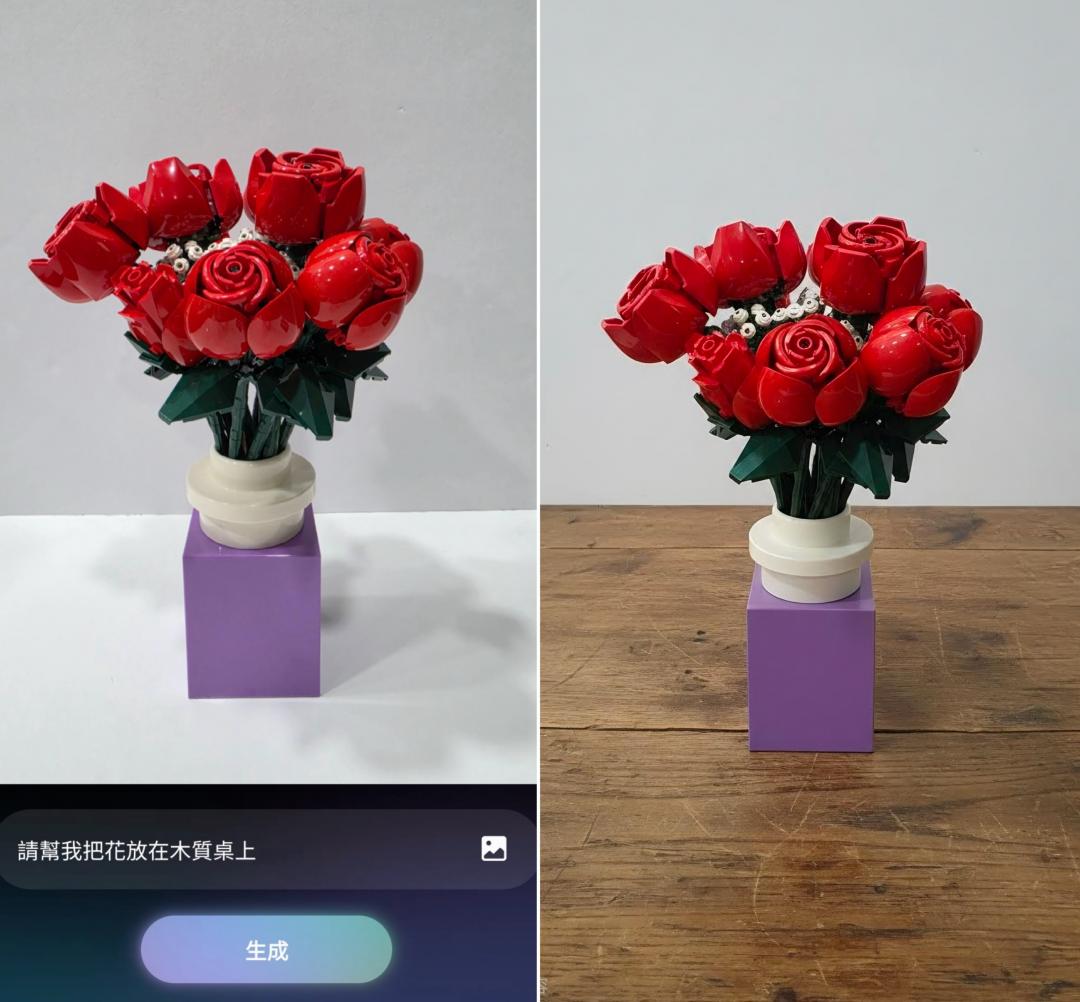 全新相片智慧助理，可直接用對話指令修圖。（左）：Before、（右）：After。（圖／記者吳佩樺攝）