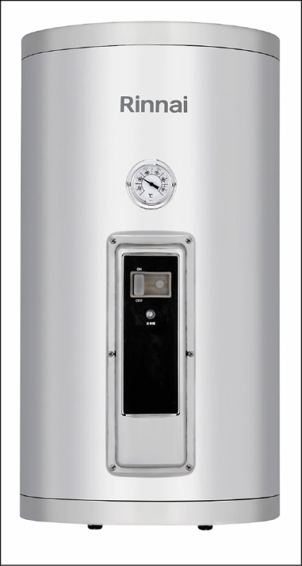林內倍容型儲熱式電熱水器，強調儲存容量不變、使用熱水加倍，售價店洽。