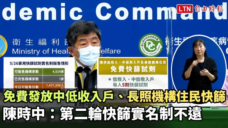 免費發放中低收入戶、長照機構住民快篩 陳時中:第二輪快篩實名制不遠了 免費發放中低收入戶、長照機構住民快篩 陳時中:第二輪快篩實名制不遠了