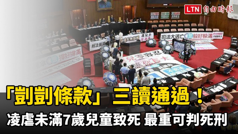 「剴剴條款」三讀通過！凌虐未滿7歲兒童致死 最重可判死刑（翻攝自國會頻道YT）