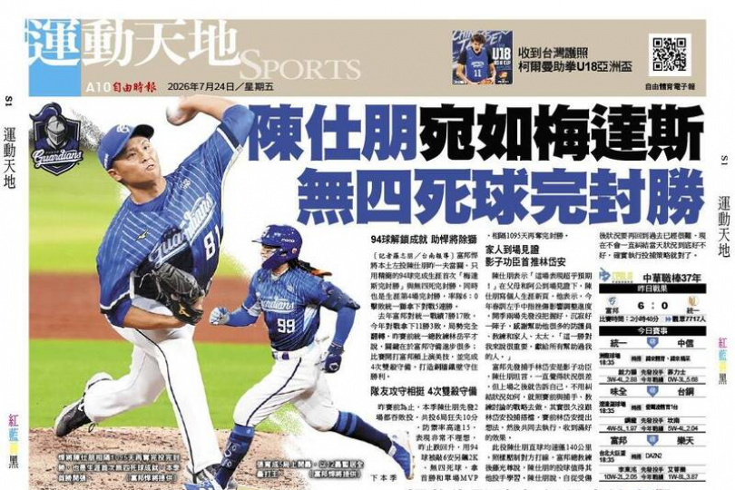陳仕朋宛如梅達斯 無四死球完封勝