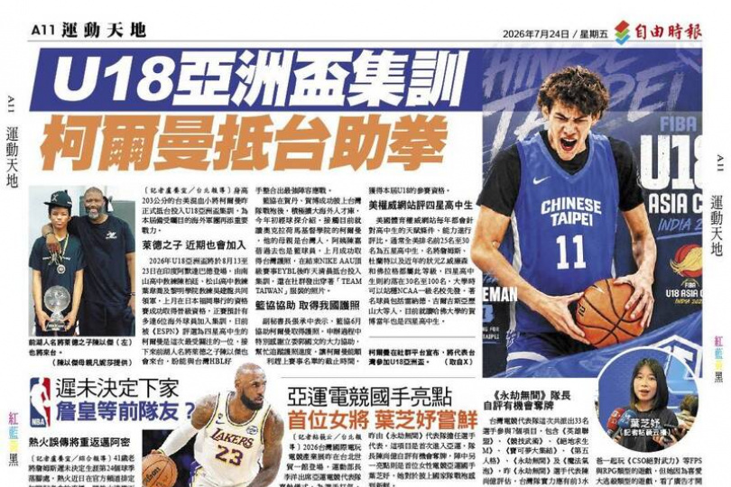 U18亞洲盃集訓 柯爾曼抵台助拳