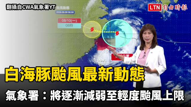 白海豚颱風最新動態 氣象署：將逐漸減弱至輕度颱風上限