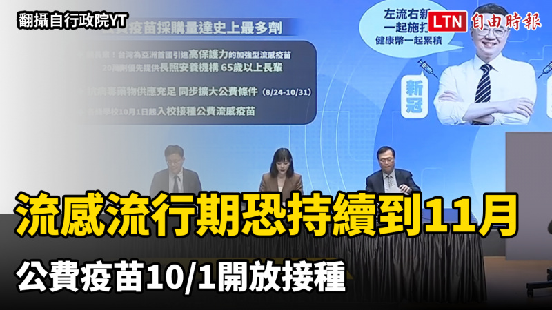 流感流行期恐持續到11月 公費疫苗10/1開放接種