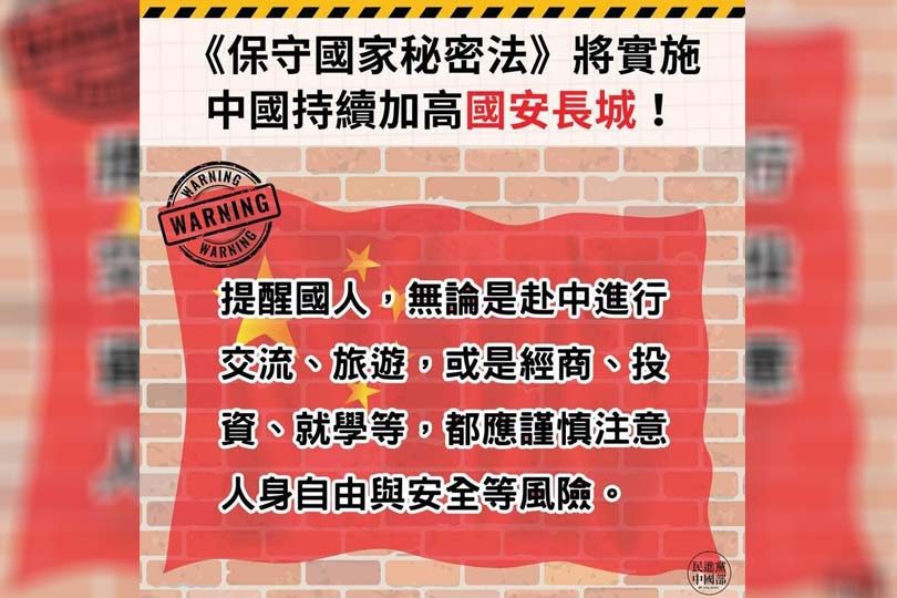 中國國安新法上路 民進黨示警:赴中風險升高