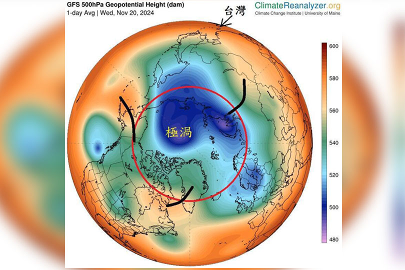 鄭明典PO圖分享北極渦旋現況