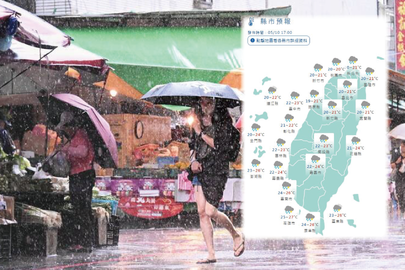 明中南部台東進豪雨搖滾區!北部入夜降雨趨緩