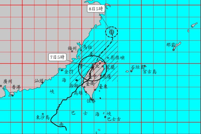 「丹娜絲」中心06:00桃竹交界出海