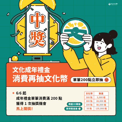 成年禮金新增抽獎  文化幣有機會越花越多  「天選之人」試算很驚人