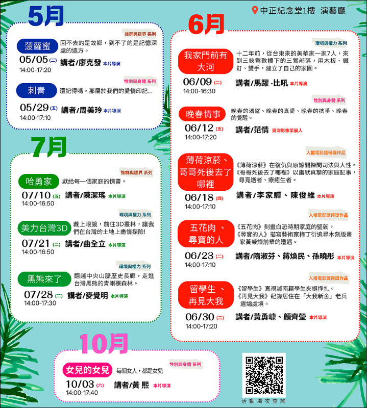 【藝術文化】中正紀念堂2026人權電影院登場 精選14部影片免費觀賞