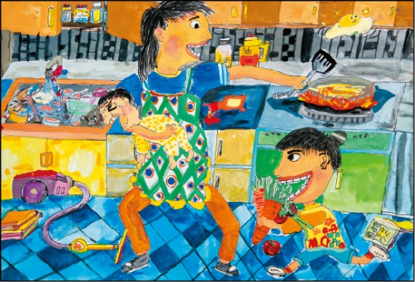 高年級組首獎：張恩齊 作品名稱：媽媽辛苦我幫忙