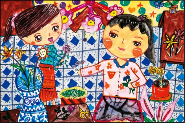 中年級組優選：許瓊文 作品名稱：媽媽和我在插花