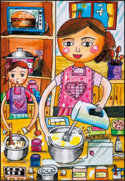 中年級組優選：尤椏渃 作品名稱：和媽媽一起做蛋糕