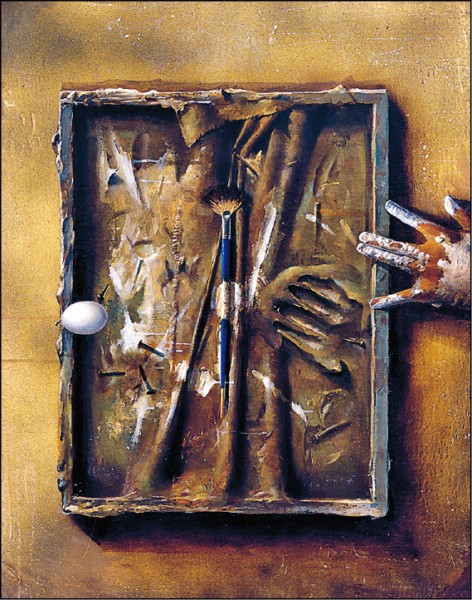 羅展鵬2004年以〈藝術家的試煉〉（圖）參賽，此次以一幅畫敘利亞兒童難民的作品參展，除因「人」一直是他創作的主題之一，也因他認為「絕望的反面就是希望，如果不去觀看絕望的部分，那樣的『希望』也會變薄。」這是創作多年的觀察和感觸，成為他一系列探討信仰、苦難和救贖的作品。（記者楊明怡）