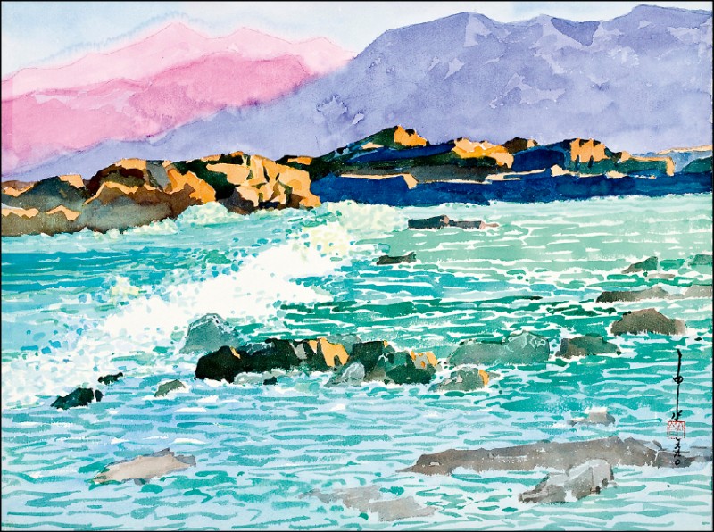 馬白水作品〈八斗子〉，彩墨棉紙，1990年。（亞洲藝術中心／提供）