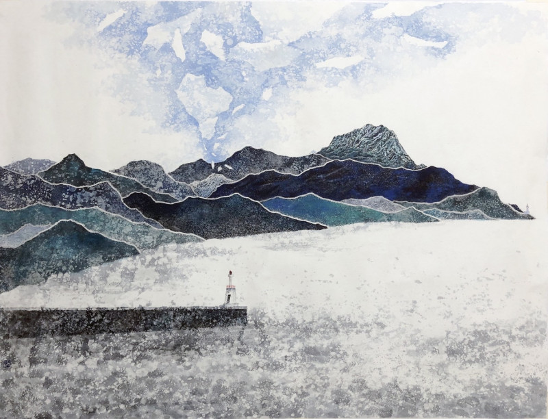 馥蘭朵墾丁「墨韻瑯嶠」畫展，圖為涂聖群作品〈國境之南〉。（馥蘭朵墾丁提供）