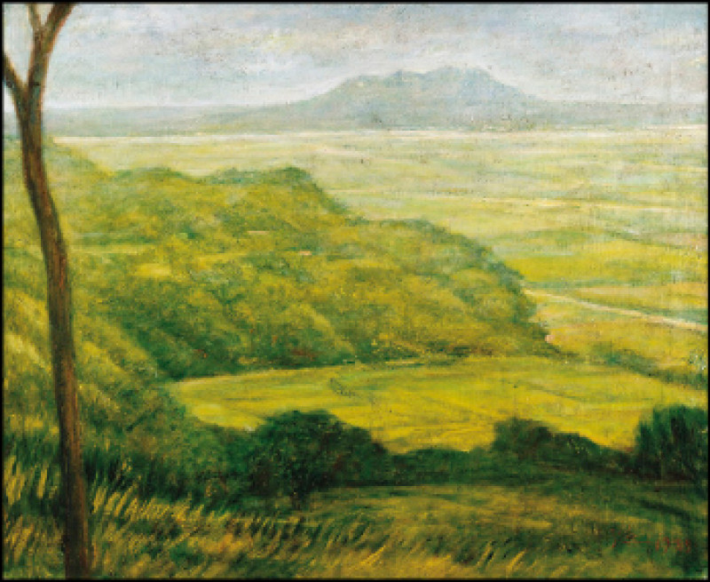 廖德政〈觀音山遠眺〉，1985年，油彩、畫布，49×59.5cm，台北市立美術館典藏。