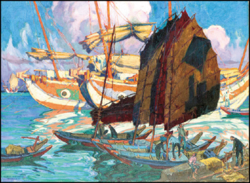 石川寅治以審查員資格參加第4回帝展的作品〈高雄港〉，1922年，油彩、畫布，90×123cm，國立台灣美術館典藏。