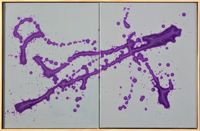〈往高處是種選擇〉，41x31.5cm x2（雙聯幅） ，2022，壓克力顏料、麻布。（王富娘提供）