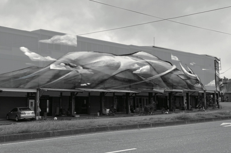 來自富里的知名調香師潘雨晴籌辦「富里有人」藝術季，邀請新世代壁畫藝術家何彥霖 在富里鄉入口的民宅彩繪大型壁畫，呈現縱谷及中央山脈美景，山脈特別以臺灣水牛的背脊為主題。（模擬圖，富里有人藝術節提供）