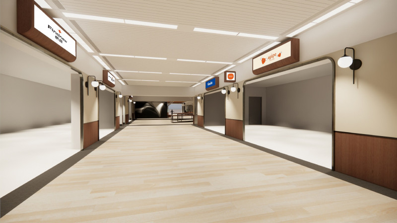 誠品生活捷運敦化店集結潮流、品味、饗食三大主題品牌廊道，打造成具有「列車窗景」造型的「中繼車站」。（誠品提供）