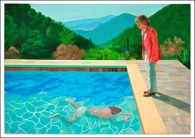 大衛．霍克尼作品〈藝術家肖像（泳池與兩個人像）〉。（泰特美術館提供）