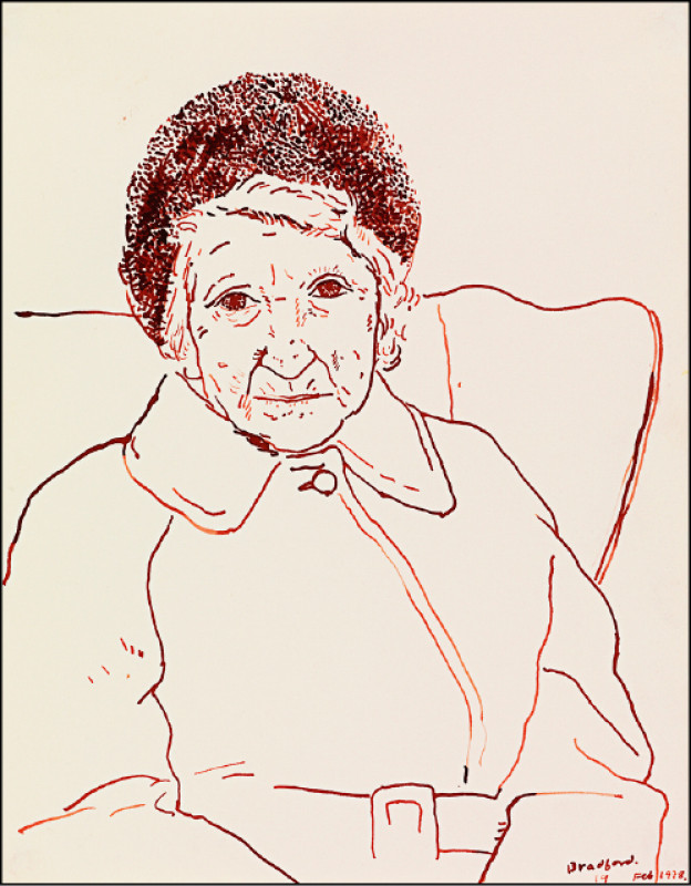 大衛．霍克尼作品〈母親畫像，布拉德福德，1979年2月19日〉。（倫敦國家肖像美術館提供）