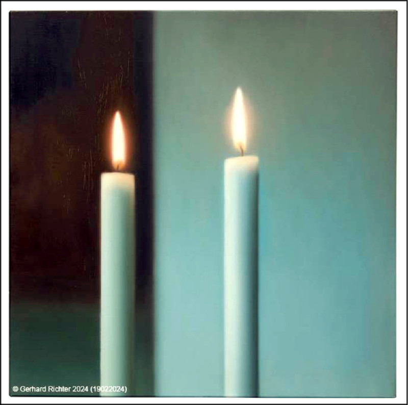 高美館「瞬間—穿越繪畫與攝影之旅」特展將展出格哈德．里希特作品〈雙蠟燭〉（Two Candles）。1982年，油彩畫布，140x140cm。（高美館提供）