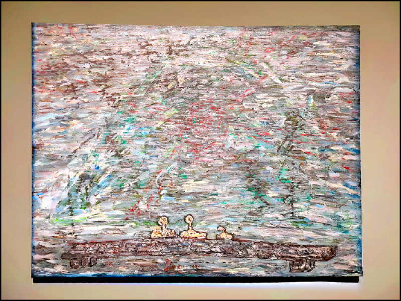 許雨仁1995年作品〈山下的石板坐著一家人〉。