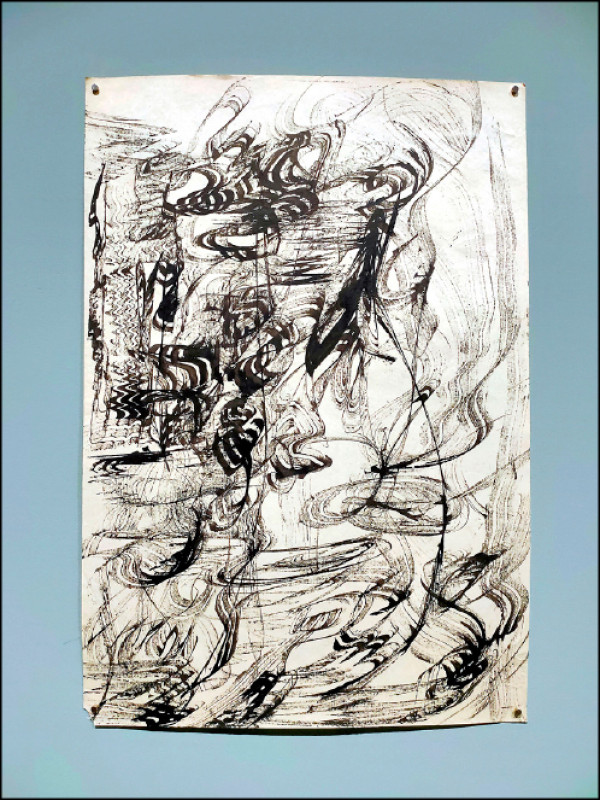 許雨仁受到李仲生啟發，以「自動性技法」創作的1973年作品〈沒形的〉。