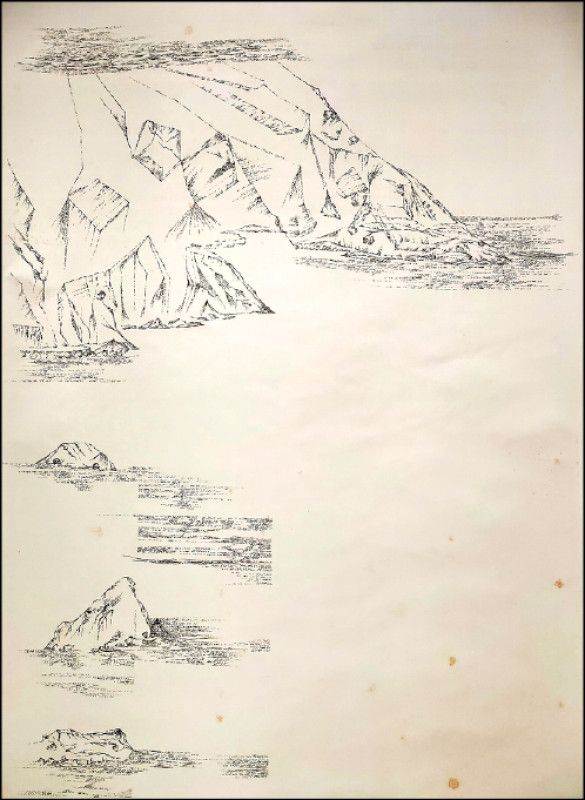 許雨仁2005年作品〈雲裏還有石 水裏還有土 霧裏還有壩 雲雲霧霧裏擁有著 山水靜靜〉（局部）。