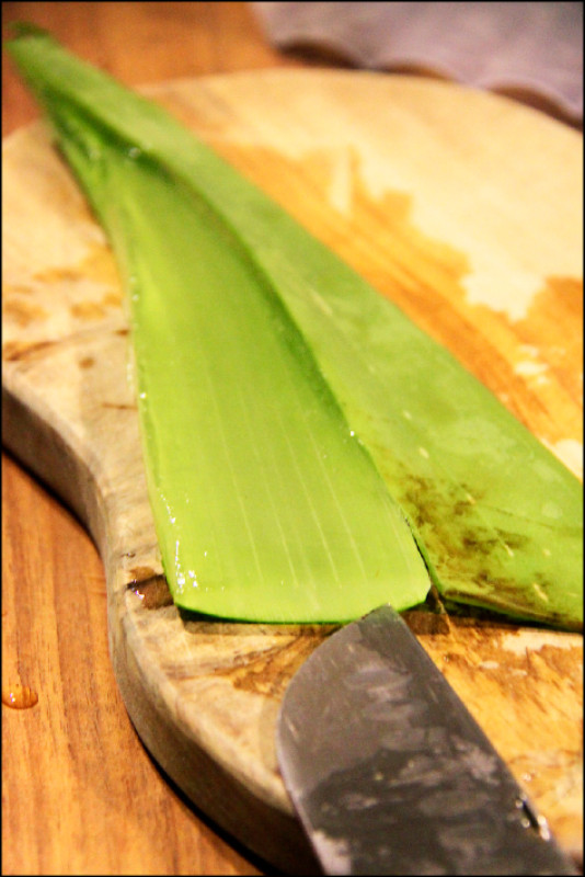 蘆薈切口的黏液，小心不要沾到衣物，會變黃不易清洗。