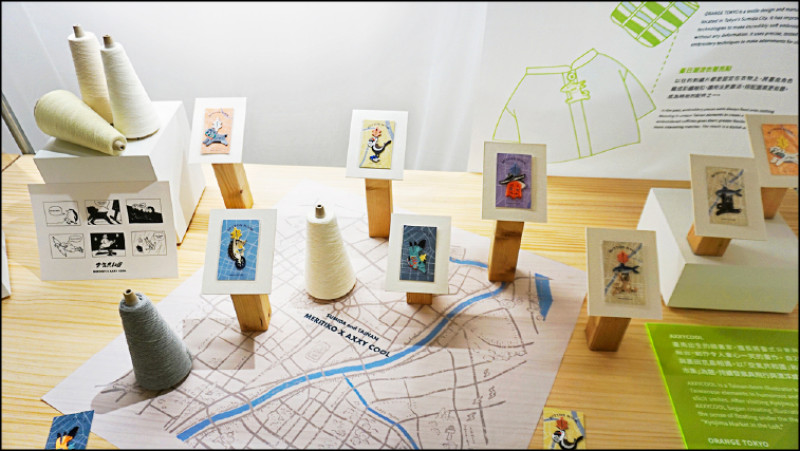 台南插畫家AXXY COOL與日本墨田區織片職人合作，製作可愛的彩色織布袖扣。