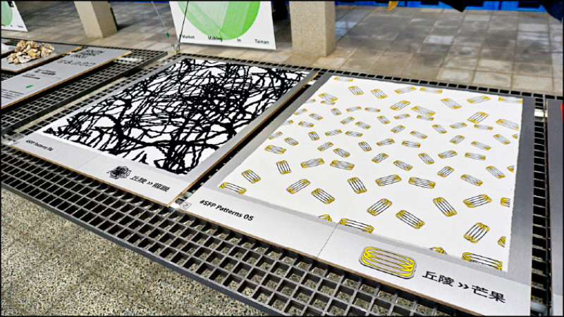 設計師將台南的特產，如芒果、龍眼等食品，轉譯成不同的圖騰。