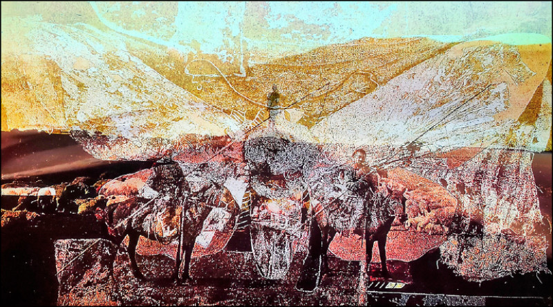 孟克波洛兒．干波爾德的錄像當中疊合了飛蛾與蒙古的歷史圖像。