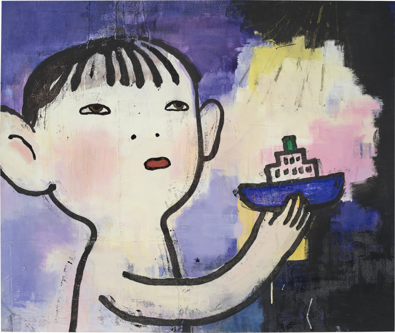 奈良美智《無題》壓克力、畫布，84 x 100公分，1992。（富藝斯提供）