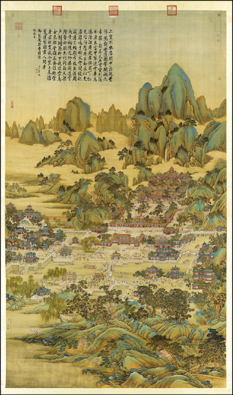 清代宮廷畫家唐岱、孫祜等人合筆的〈慶豐圖〉，絹本，393.6x234公分，乾隆時期。（故宮提供）