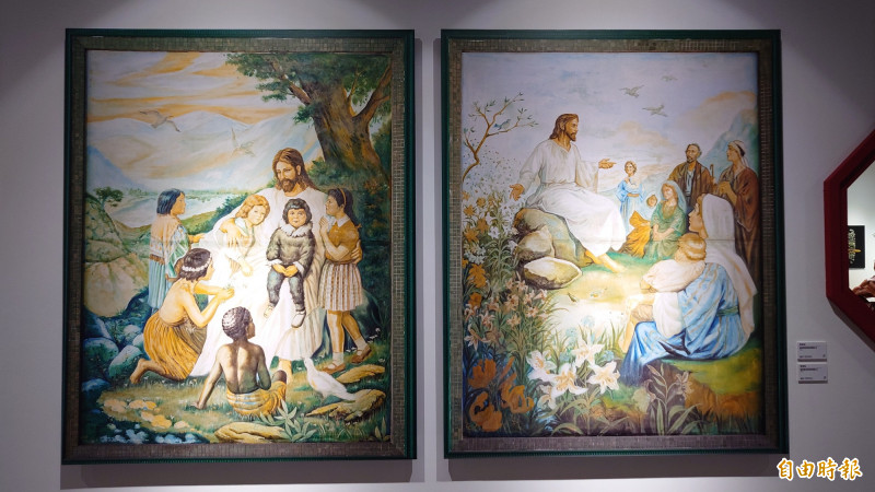 蔡草如為台南看西街基督長老教會繪作宗教壁畫（複製品展示），極為罕見的早期作品。 （記者洪瑞琴攝）