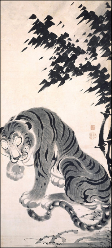 伊藤若冲作品〈竹虎圖〉（局部）。（東京藝術大學大學美術館提供）