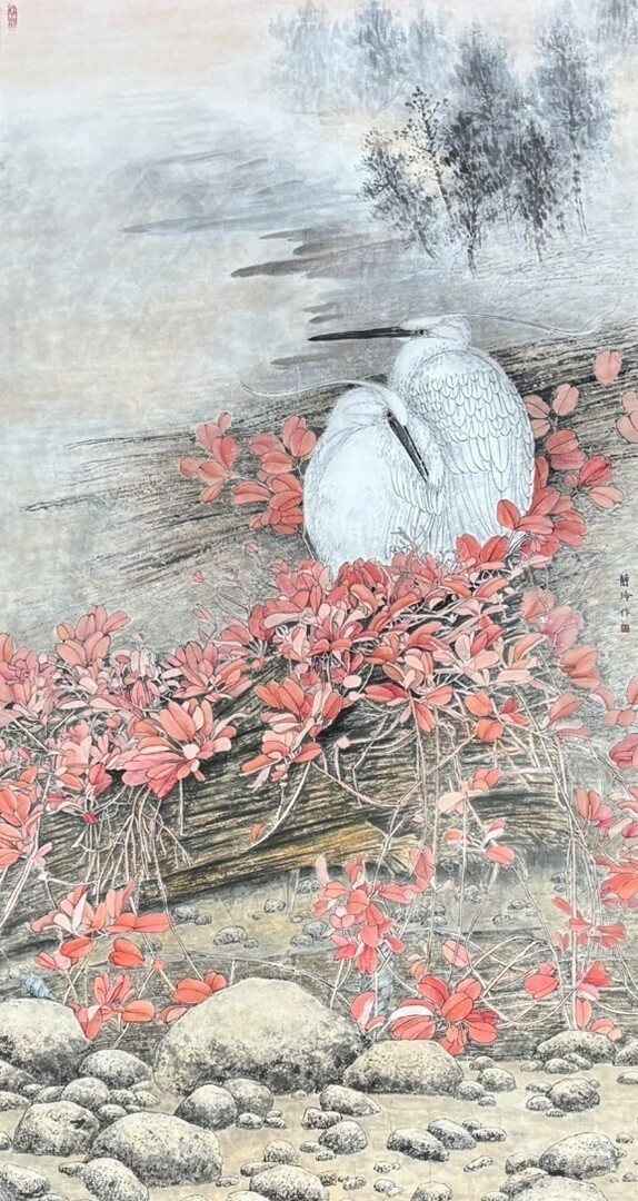 學生林靜玲的水墨作品海岸情韻。（新營高中提供）