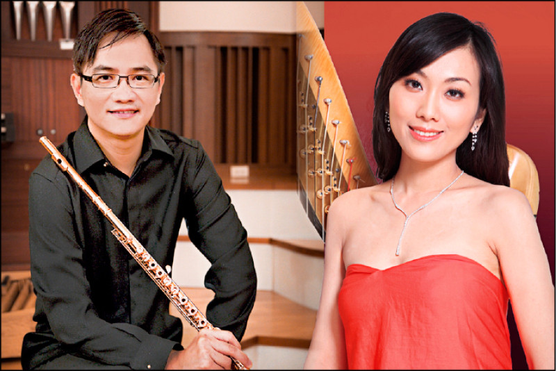 長榮樂團前長笛首席許佑佳與知名豎琴家邱孟璐。（長榮交響樂團提供）