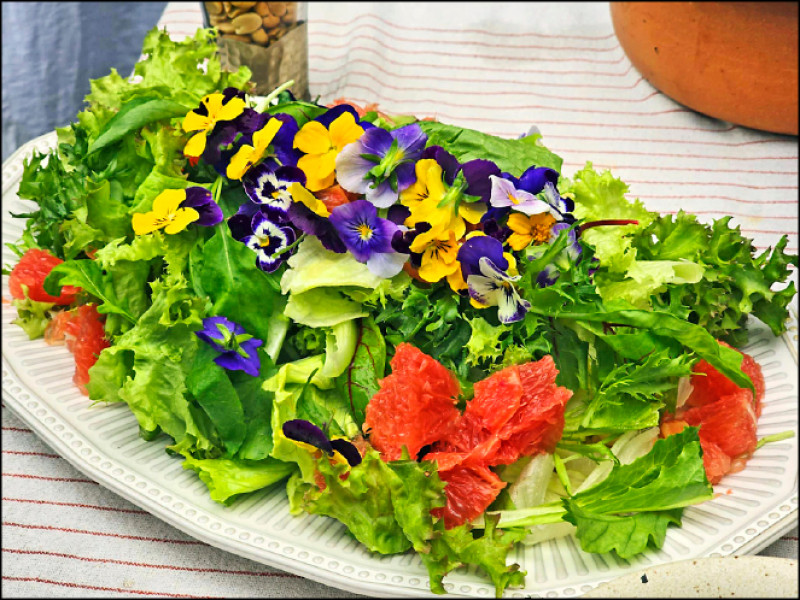 香堇花沙拉美到心坎裡。