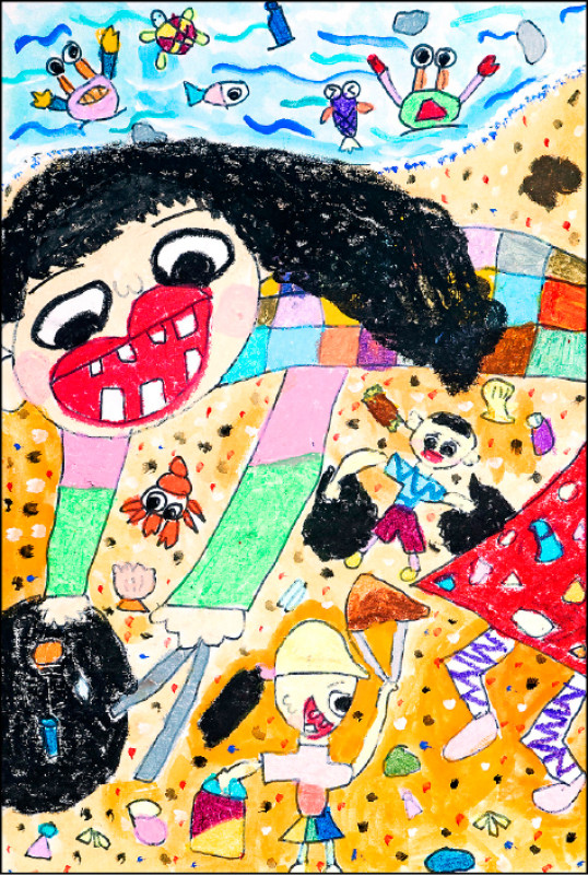 幼兒組優選：黃品盛 作品名稱：我和媽媽一起淨灘